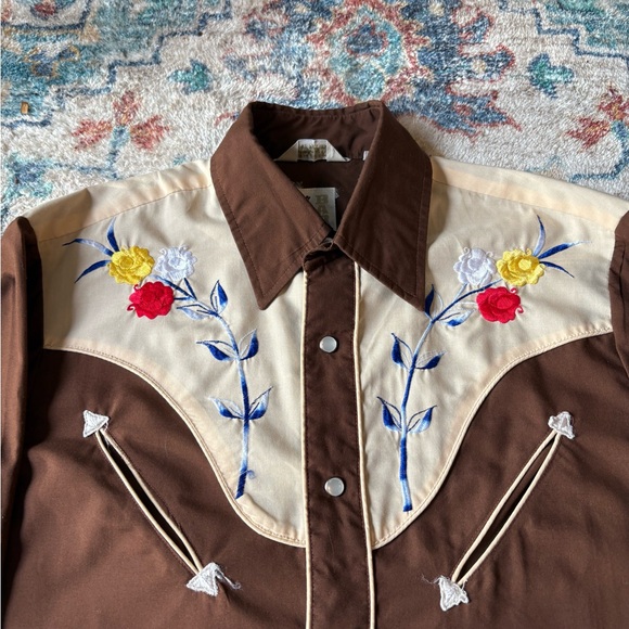 Vintage 80s Barb Western Floral Embroidered Pearl Snap Shirt Medium - Picture 4 of 5